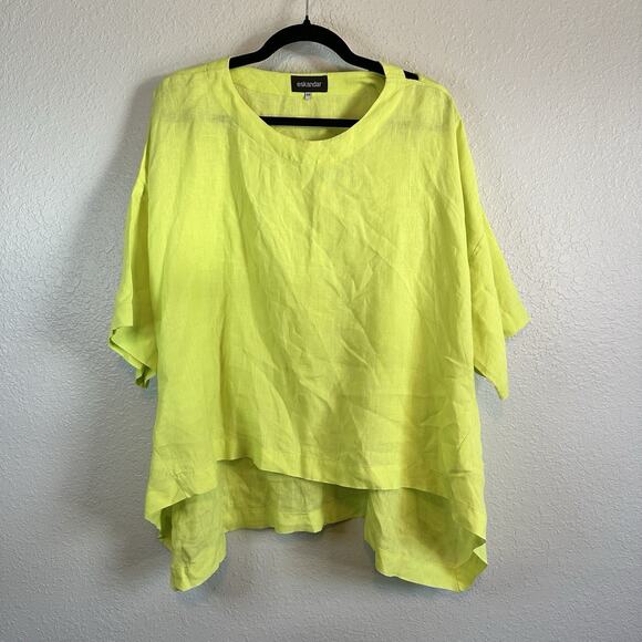 Eskander Shirt Onesize Yellow Linen Boxy Scoop Neck Blouse T-Shirt Top Lagenlook - Picture 1 of 7